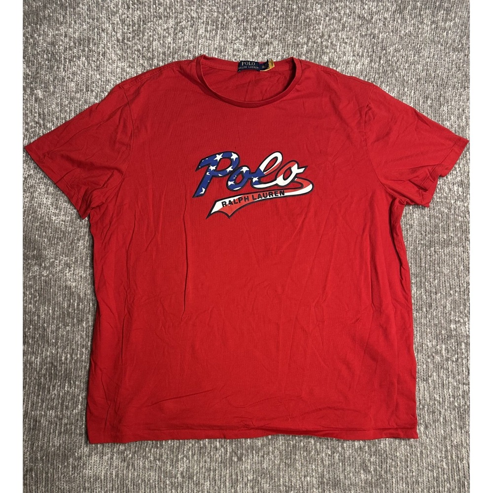 Ralph Lauren Polo Script USA Flag Americana T-Shirt Red Men's XXL